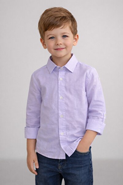 Nacar Erkek Çocuk 23 Nisan Gösteri Kolu Katlamalı Comfort Keten Gömlek