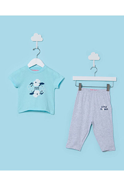 REDTAG طقم بيجاما مطبوع باللونين الأزرق والرمادي للفتيات الصغيرات (قطعتان)