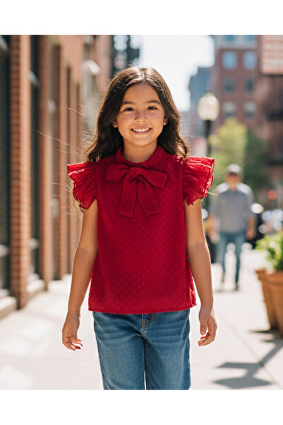 REDTAG Girls Red Swiss Dot Tunic Top