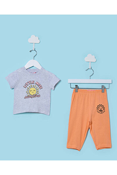 REDTAG طقم بيجاما مطبوع باللونين البرتقالي والرمادي للفتيات الصغيرات (قطعتان)