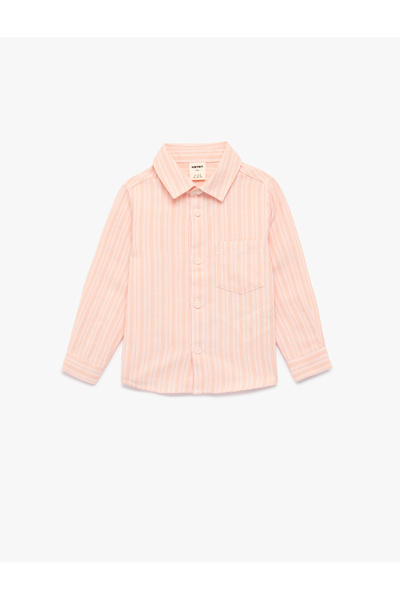 Koton Cotton Classic Collar Pocket Buttoned Long Sleeve Shirt