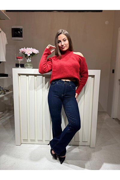 ASL WOMAN Women's Navy Blue High Waist Spanish Leg Jeans