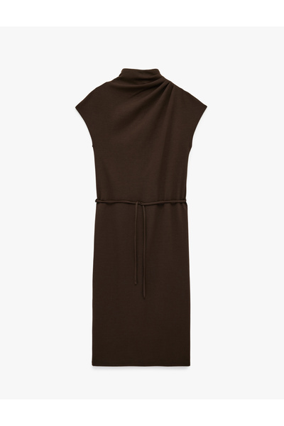 Koton Slim Fit High Neck Tie Detail Sleeveless Dress