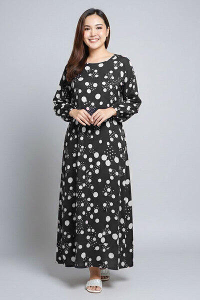 dorbe dot printed round neck puff style full sleeves string closure long maxi...