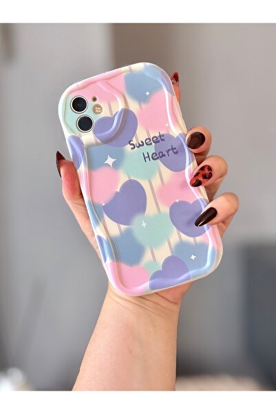 MİRAZ TASARIM غطاء حماية من الصدمات بنمط القلب باللون البيج لهاتف آيفون 11