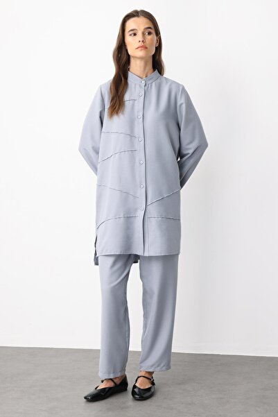 Micca VYS Nervur Detaylı İpekçe Doku Alt ve Üst Kombin Takım-Gri