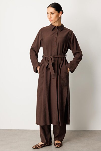 Micca Soft Modal (elbise) Tunik ve Pantolon Kombin Takım-Kahve