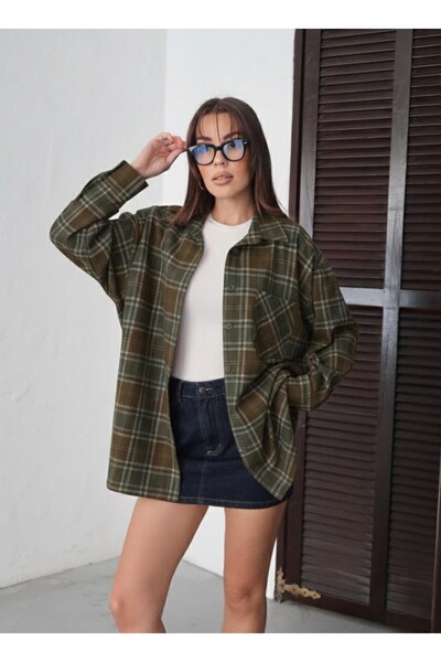 freya style Kadın Oversize Geniş Kalıp Oduncu Ekose Gömlek