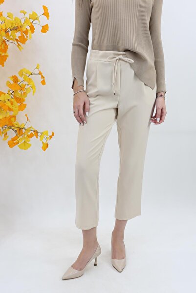 Armine Beli Lastikli Pantolon - Bej