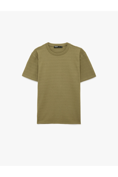 Koton Short Sleeve Textured Crew Neck Cotton Slim Fit T-Shirt