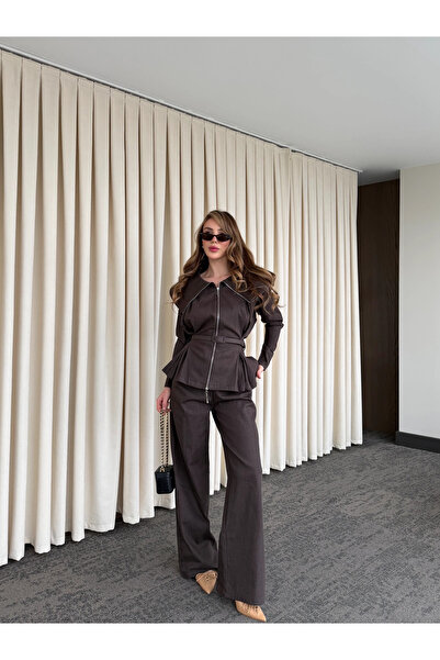 Laluvia Brown Design Denim Suit - 8002