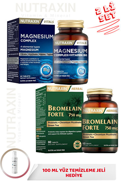 Nutraxin Magnesium Complex+Vitamin B6 60 Tablets & Bromelain Forte 750 Mg 60 ...