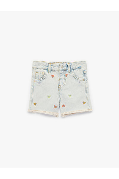 Koton Kalp Nakışlı Paça Detaylı Pamuklu Denim Şort