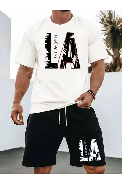 PAVRO Unisex Oversize Shorts Set Top and Bottom Two-Piece Comfortable Colorfu...