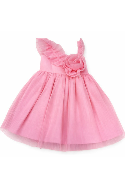 NUUR GIRLS N&G Girls Chiffon Ruffle Strap Big Flower Dress Candy Pink Dr-627