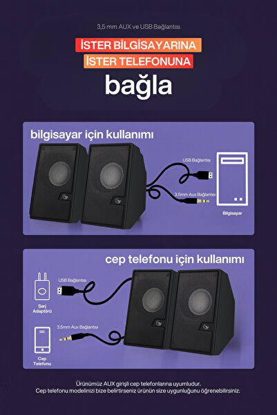 SPRANGE 2’li Tak Çalıştır USB Bilgisayar Hoparlörü – Güçlü Ses, Kompakt Tasarım, Ev-Ofis Kullanıma Uygun