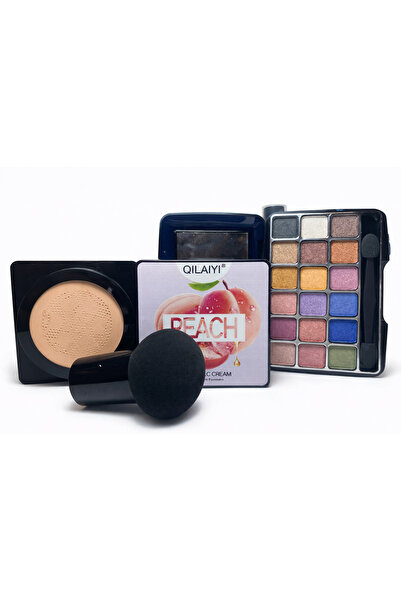 QILAIYI Makeup Set – BB Cushion Peach + Multicolor Eyeshadow Palette + Compac...