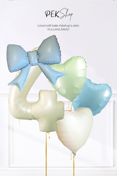 PEKSHOP 4 Year Old Birthday Pink Bow Birthday Balloon Set with Age Balloons a...