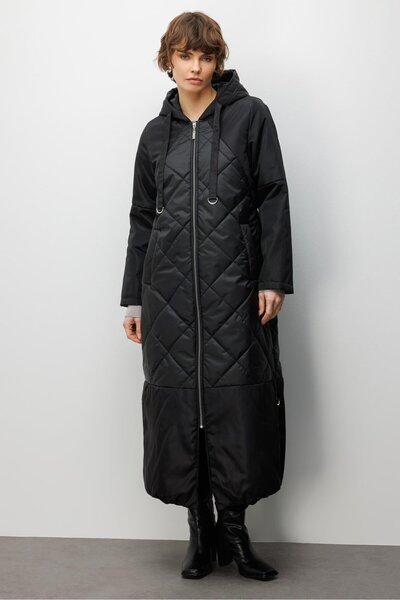 Micca Classic Extra Soft Dolgulu Tam Boy Kaban Manto-Siyah