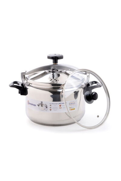 AZAF Steel steamer pressure cooker, 11 liters, with a mesh grille and a glass...