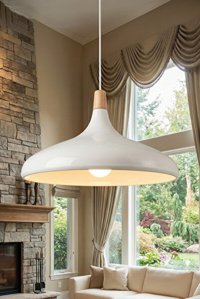 Marrien Nova Bohem Ahşap Krem Metal Sarkıt (35 cm) | Yemek Masası Üstü Avize