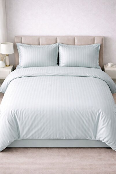 SHAL HOME Elastic Satin Striped Double Duvet Cover Set