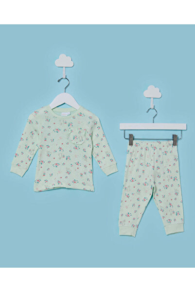REDTAG Infant Girls Green Bunny All Over Print Pyjama Set (2 Piece)
