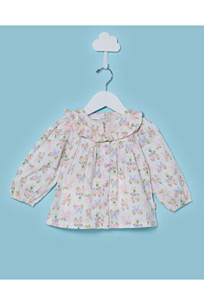 REDTAG بلوزة بوبلين مطبوعة بالكامل باللون الكريمي للبنات الصغيرات