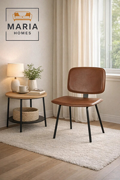 MARIA HOMES Brown Dining Chair, Modern Comfortable Chair, Sturdy Metal Frame ...