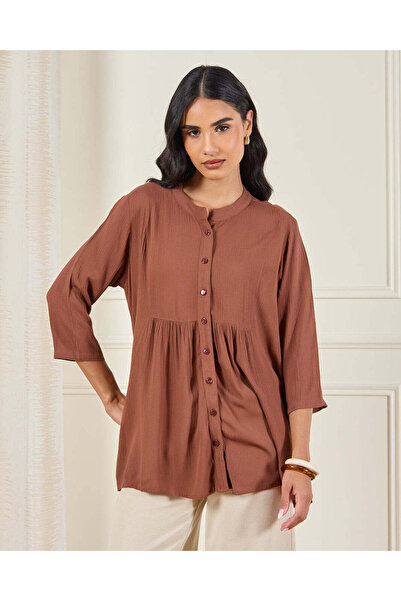 REDTAG Women Brown Button Down Shirt Blouse