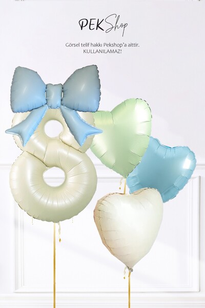 PEKSHOP Pink Bow Theme 8Th Birthday Balloon Set with 3 Heart Balloons Set224