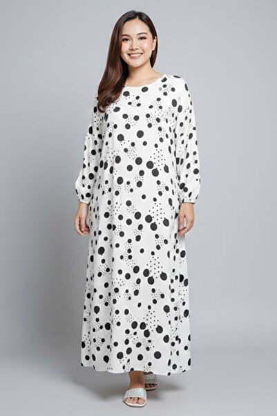 dorbe dot printed round neck puff style full sleeves string closure long maxi...