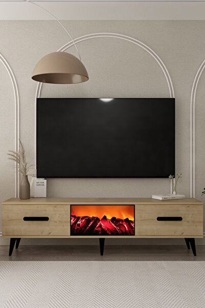 DEMONTE DECOR TV0050-TXA150DD-1 ŞÖMİNELİ TV SEHPASI SAFİR-SİYAH KULP