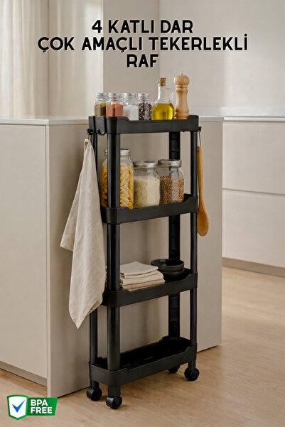 Nandy Home 4 Katlı Dar, Tekerlekli Düzenleyici Raf, Çok Amaçlı Tekerleklı Org...