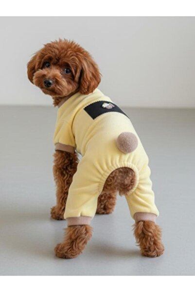 Kemique Sunny Cake Pastel Sarı İnce Kadife Köpek Tulum Pijama