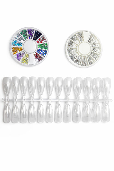 OEM False Nails Set with Rhinestones Nail Art – Nail Tips + Decorative Stones