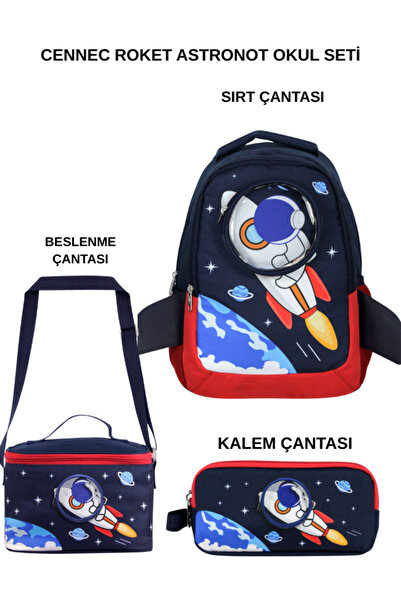 ÜMİT ÇANTA Cennec Rocket Astronaut 3-Piece Set – Backpack, Lunch Box, and Pen...