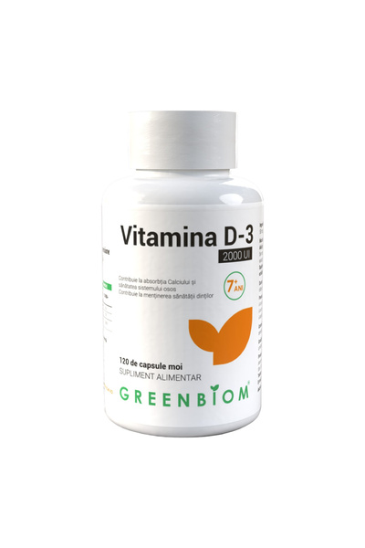 GREENBIOM Vitamina D3 2000 UI pentru imunitate si sanatatea oaselor , capsule...