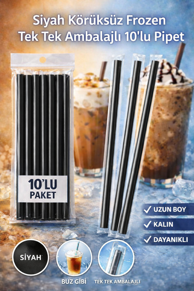 OPTİMEX Siyah Körüksüz Frozen Pipet 10’lu – Tek Tek Ambalajlı, Geniş Uzun Pip...