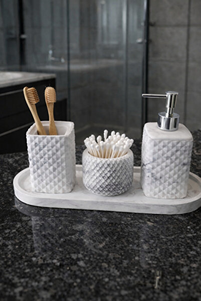 lufen deco طقم حمام من 4 قطع بنمط رخامي، إكسسوارات ديكور للحمام، موزع صابون س...