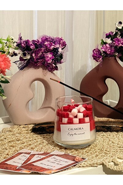 kamilasilver Çilek Kokulu Marshmallow Tasarımlı Bardak Mum – El Yapımı Romant...