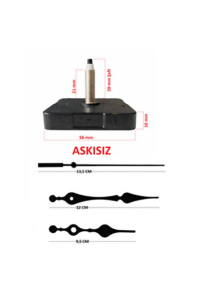 EXİZ TİCARET Askısız 28 mm Akar Sessiz Duvar Saati Mekanizması -akrep-yelkova...