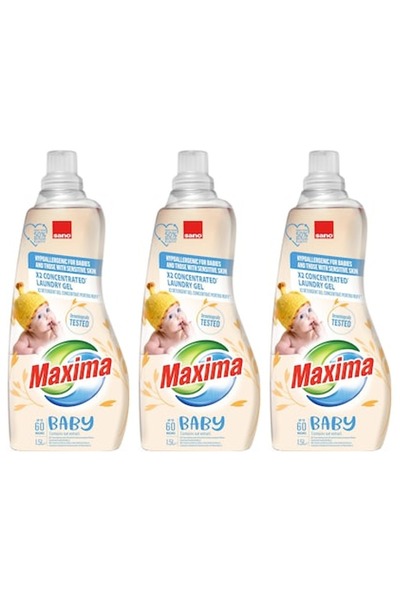 Sano SET 3 PIECES - Maxima Double Concentrate Baby Laundry Gel with Oat, 60 W...