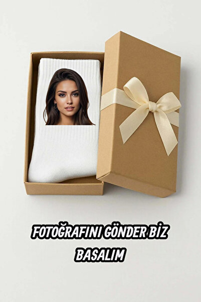 Hitit Socks Kişiye Özel Fotoğraf Baskılı ve Yazılı 1 Çift Uzun Kolej Çorap Beyaz