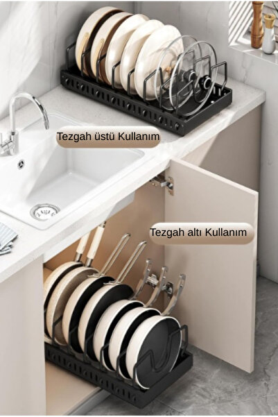 Eco Lounge Teleskopik Raylı Tava Tencere Organizeri Mutfak Dolap İçi Çekmecel...