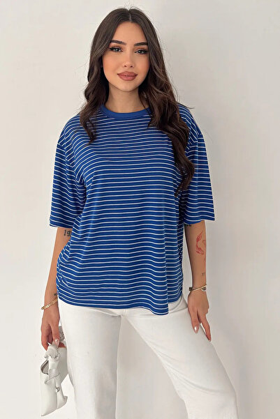 CARLA MARA Women's Oversize Striped T-Shirt Navy Blue
