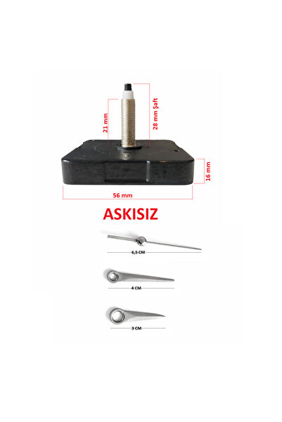 EXİZ TİCARET Askısız 28 mm Akar Sessiz Duvar Saati Mekanizması -Metal akrep-y...