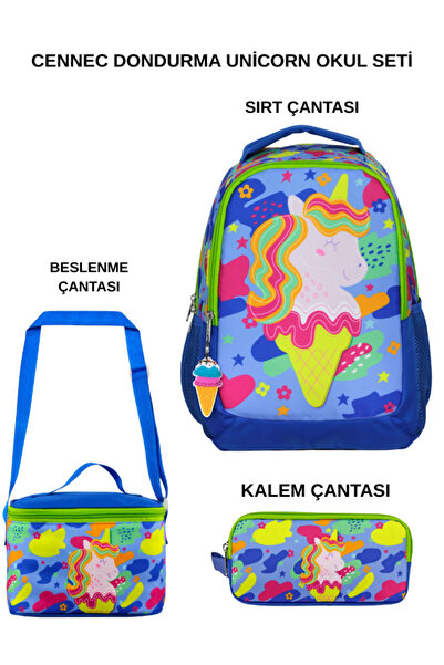 ÜMİT ÇANTA Set de 3 piese Cennec Ice Cream Unicorn – Rucsac, Cutie de prânz ș...