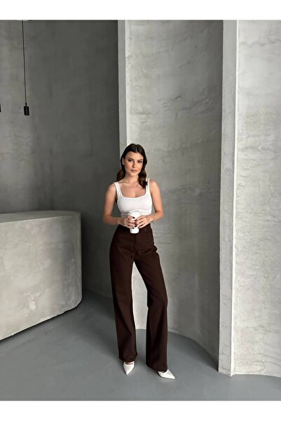 Safari ACI KAHVE YÜKSEK BEL PALAZZO KADIN PANTOLON