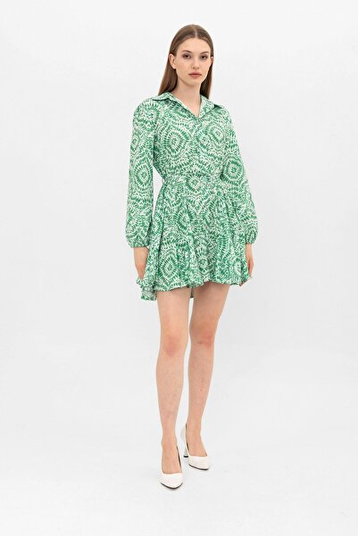 Swass Green Patterned Mini Shirt Dress